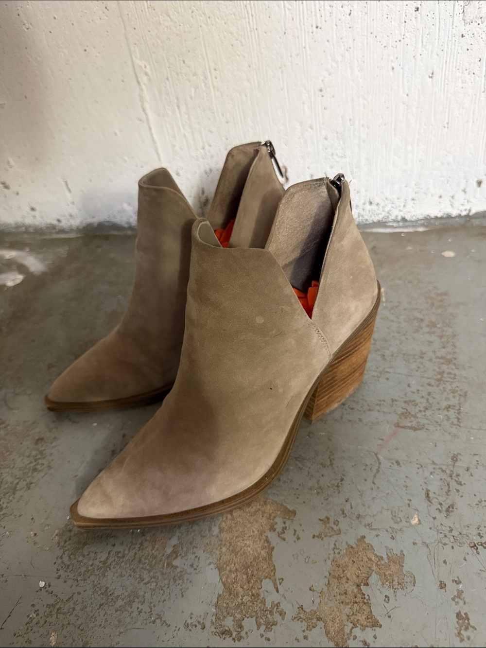 Vince Camuto Taupe Suede Cutout Ankle Booties